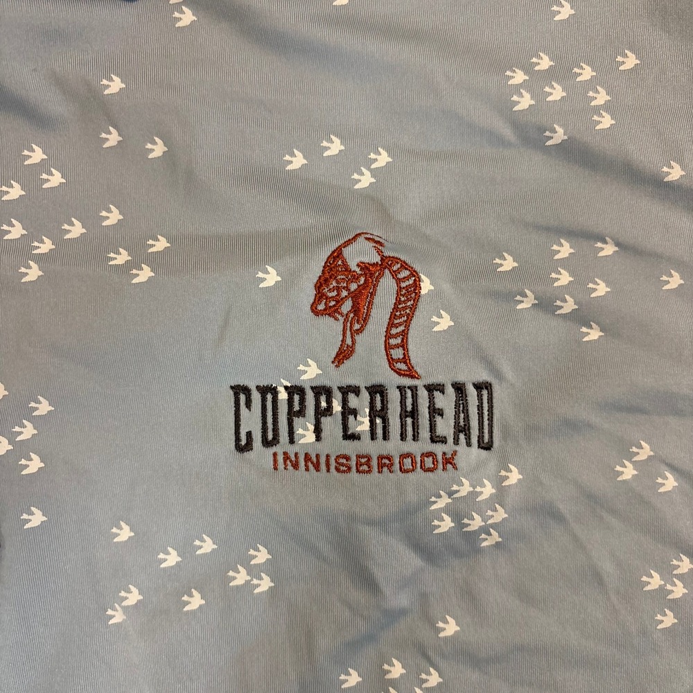 FOOTJOY FJ Copperhead Innisbrook Mens Large Blue Bird Print Golf Polo Stretch - Picture 3 of 8